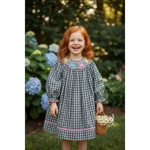 Boutique Claire & Charlie Pink Black Floral Smocked Dress Girls SZ‎ 2 2T Easter